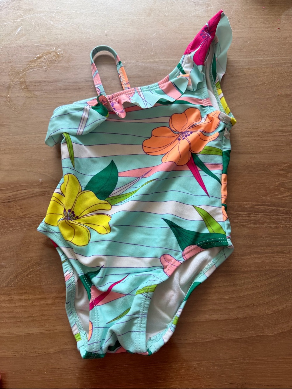 Baby Mint Floral One-Piece Swimsuit with Ruffle Strap